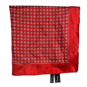 Salvatore Ferragamo Red Silk Scarf Geometric Pattern 16x16 Made in Italy